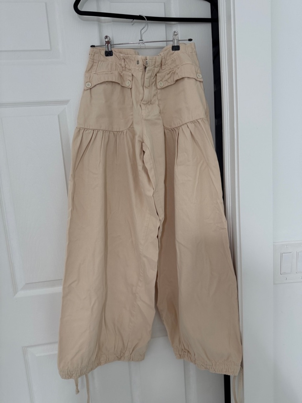 We The Free Wide-Leg Drawstring Hem Pants in Beige